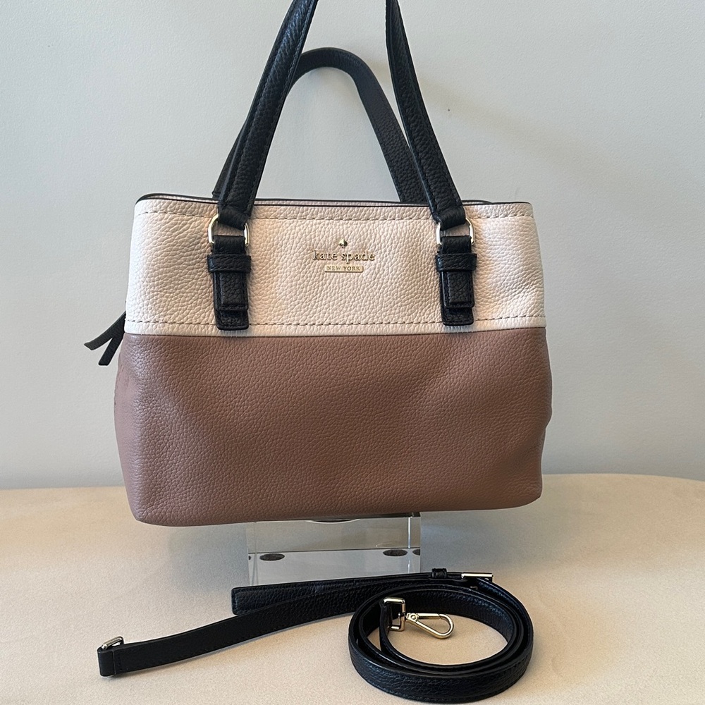 Kate Spade New York Black, Cream, & Light Brown Soft Leather Satchel/Crossbody
